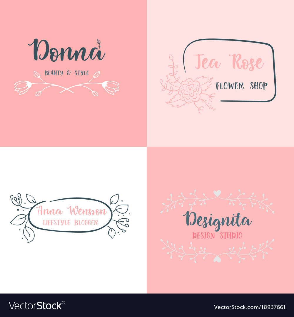 Set of handdrawn floral logos