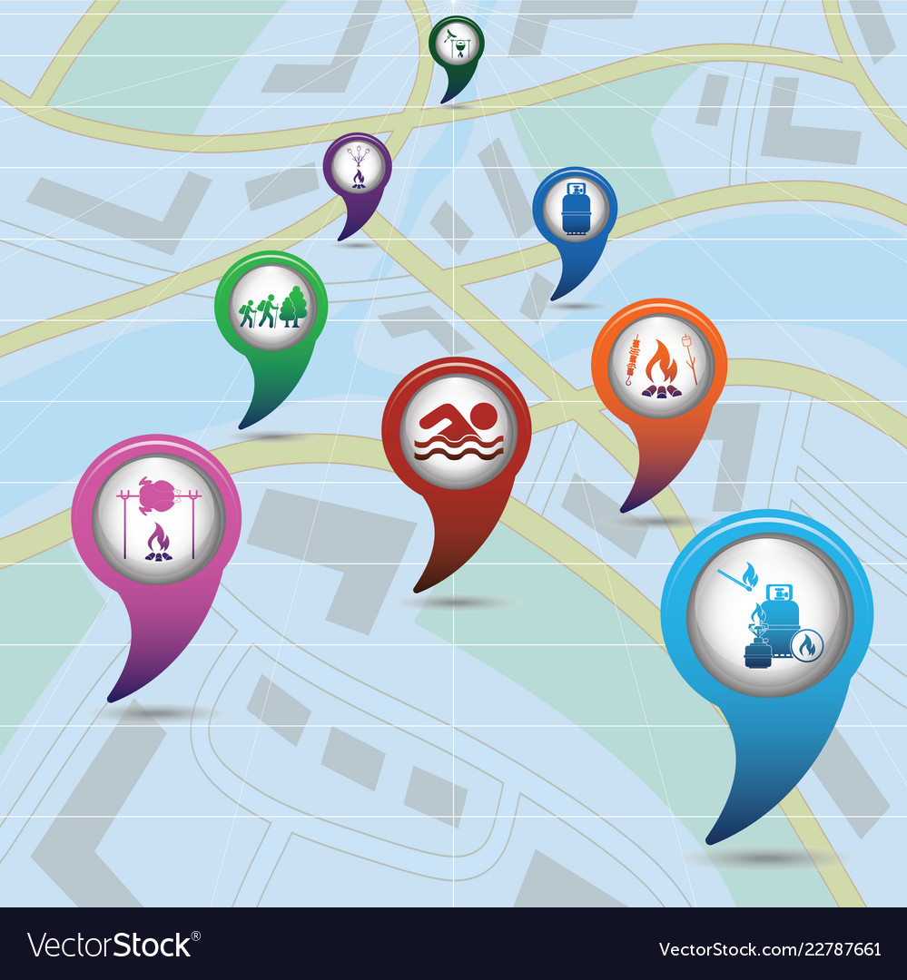 Set of tourism service map pointers vector image Set of tourism service map pointers