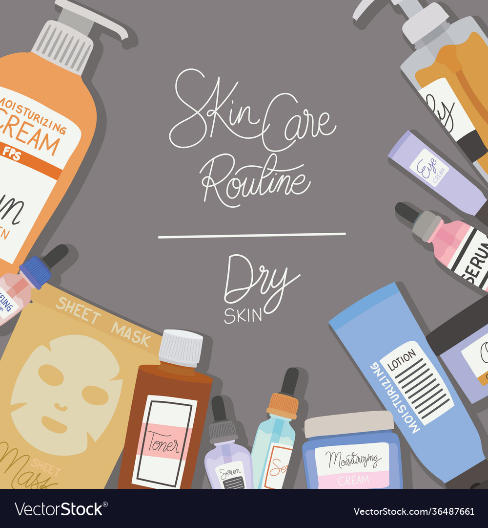 Skin care rutine and dry lettering on a gray Vector Image