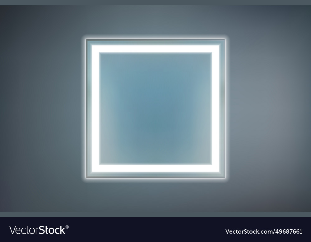 Square mirror with white led lighting on a dark