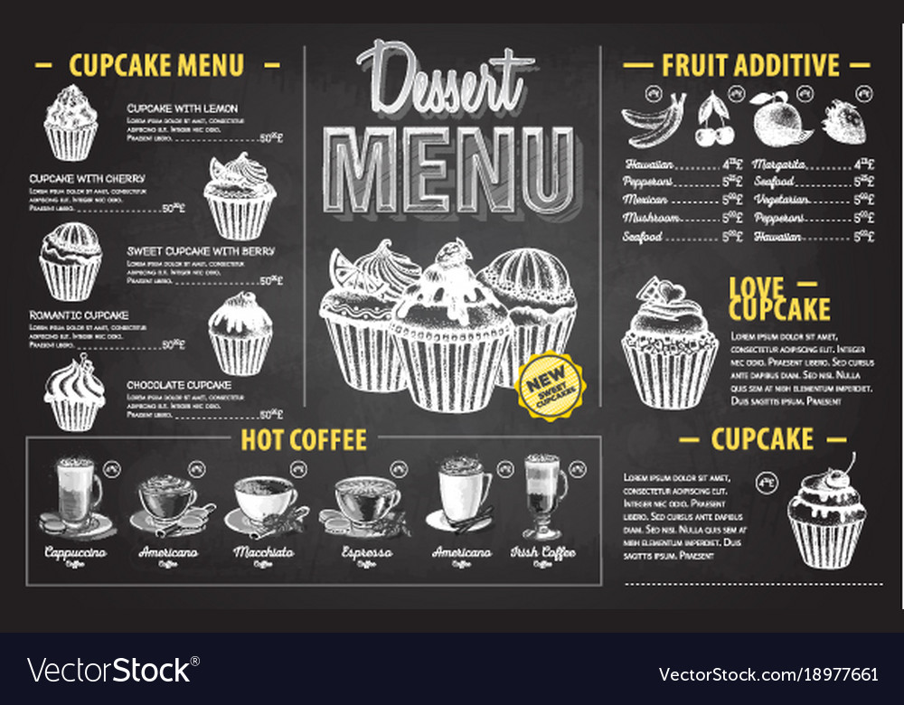 Vintage chalk drawing dessert menu design Vector Image