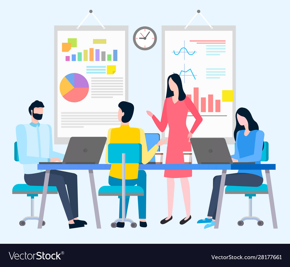 Working place for coders and brokers business vector image Working place for coders and brokers business