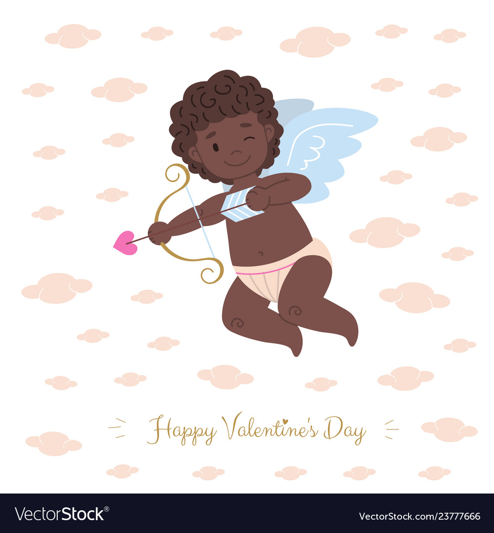African cupid aiming arrow of love vector image African cupid aiming arrow of love