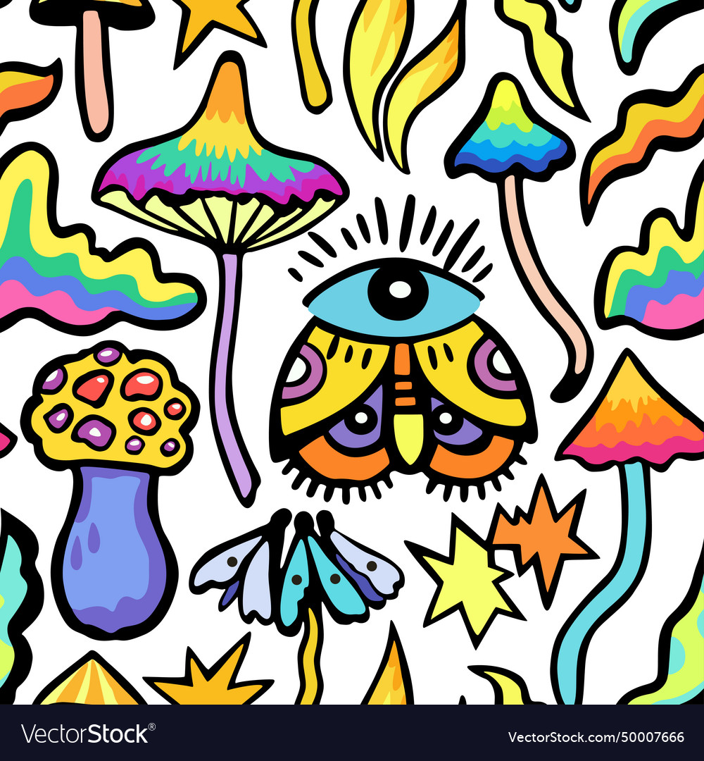 Bright colorful seamless pattern with psychedelic