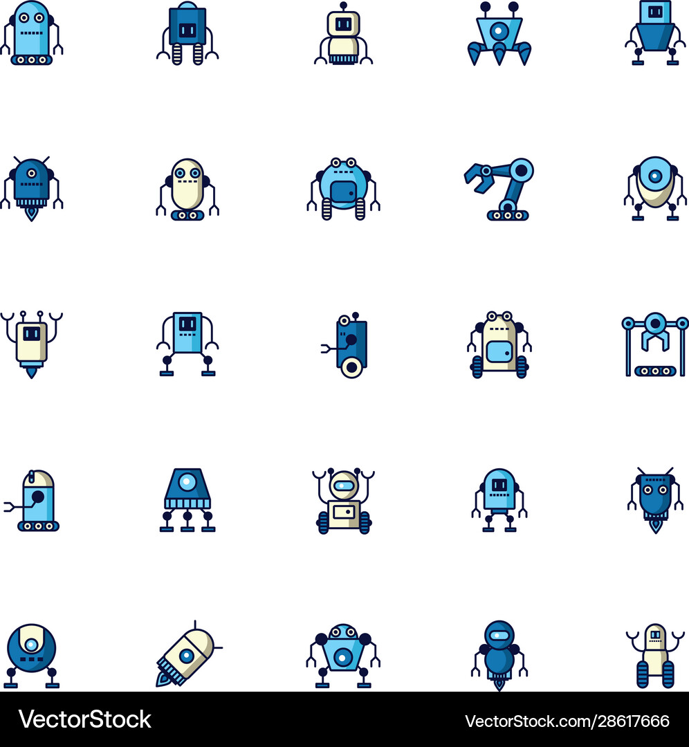 Bundle robots cyborg set icons Royalty Free Vector Image
