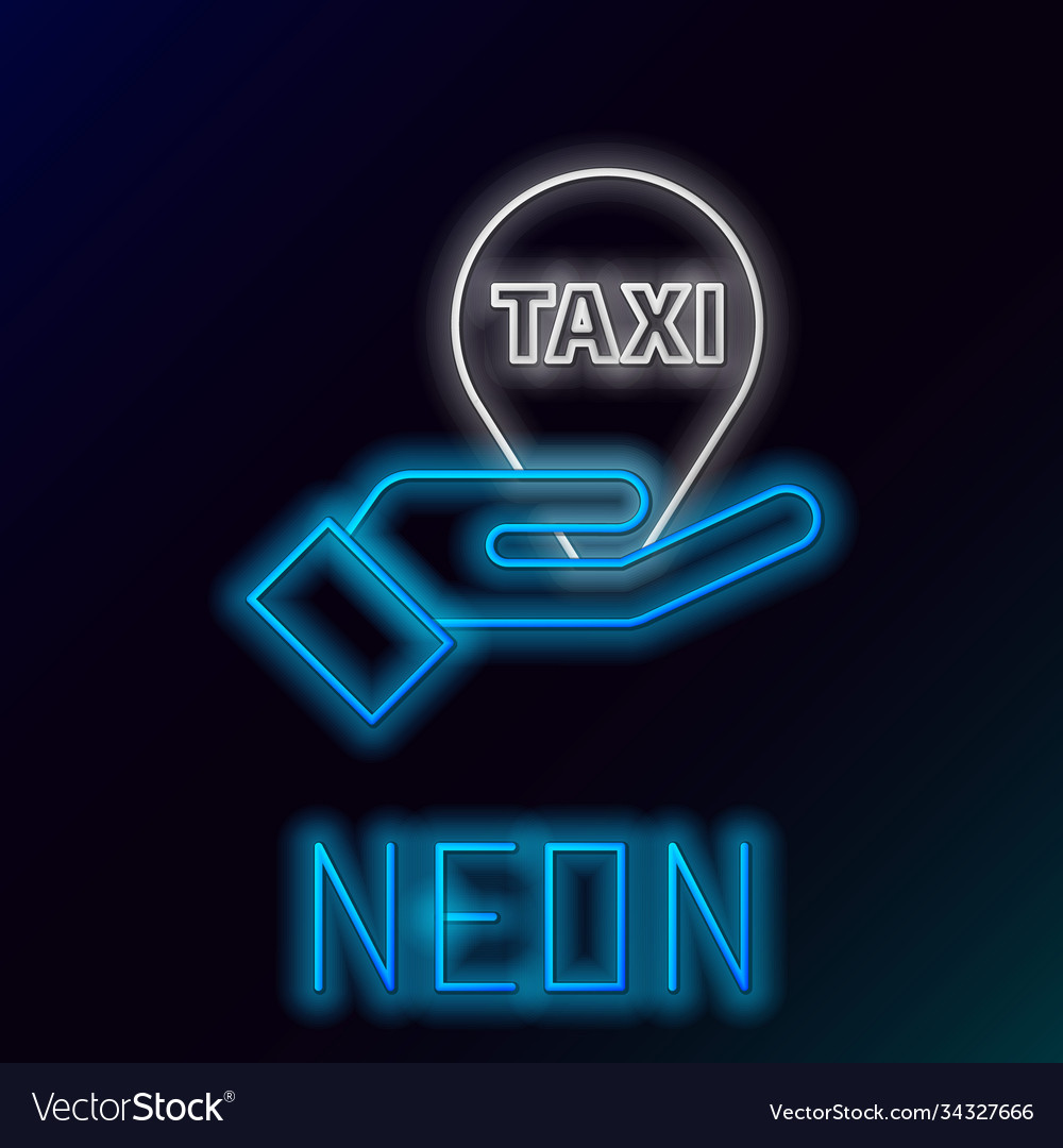 Glowing neon line hand on map pointer with taxi Vector Image Glowing neon line hand on map pointer with taxi
