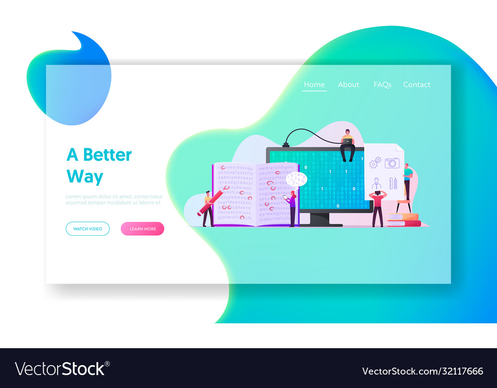 Information coding landing page template tiny vector image Information coding landing page template tiny