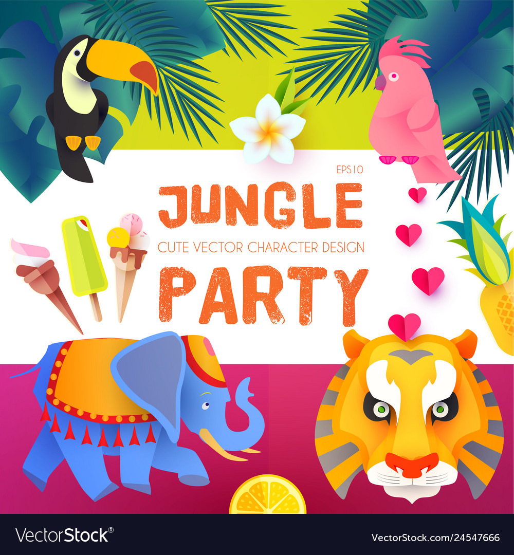 Jungle party cute exotic animals design children Vector Image Jungle party cute exotic animals design children Vector Image
