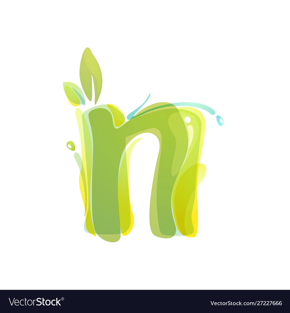 N letter eco logo formed watercolor splashes