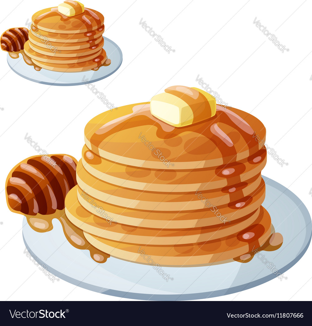 Pancakes with honey and butter cartoon Royalty Free Vector