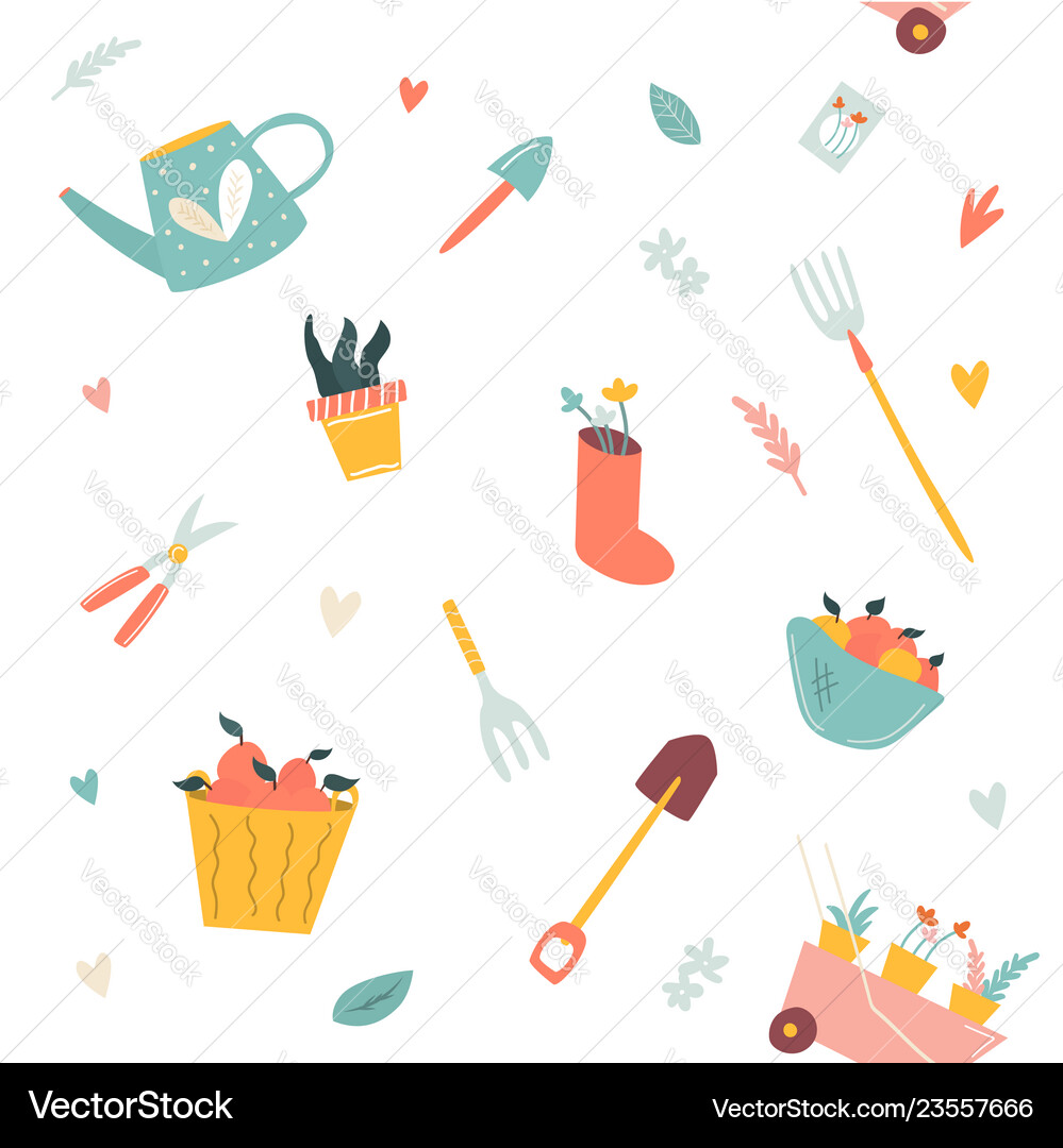 Seamless pattern with garden tools Royalty Free Vector Image