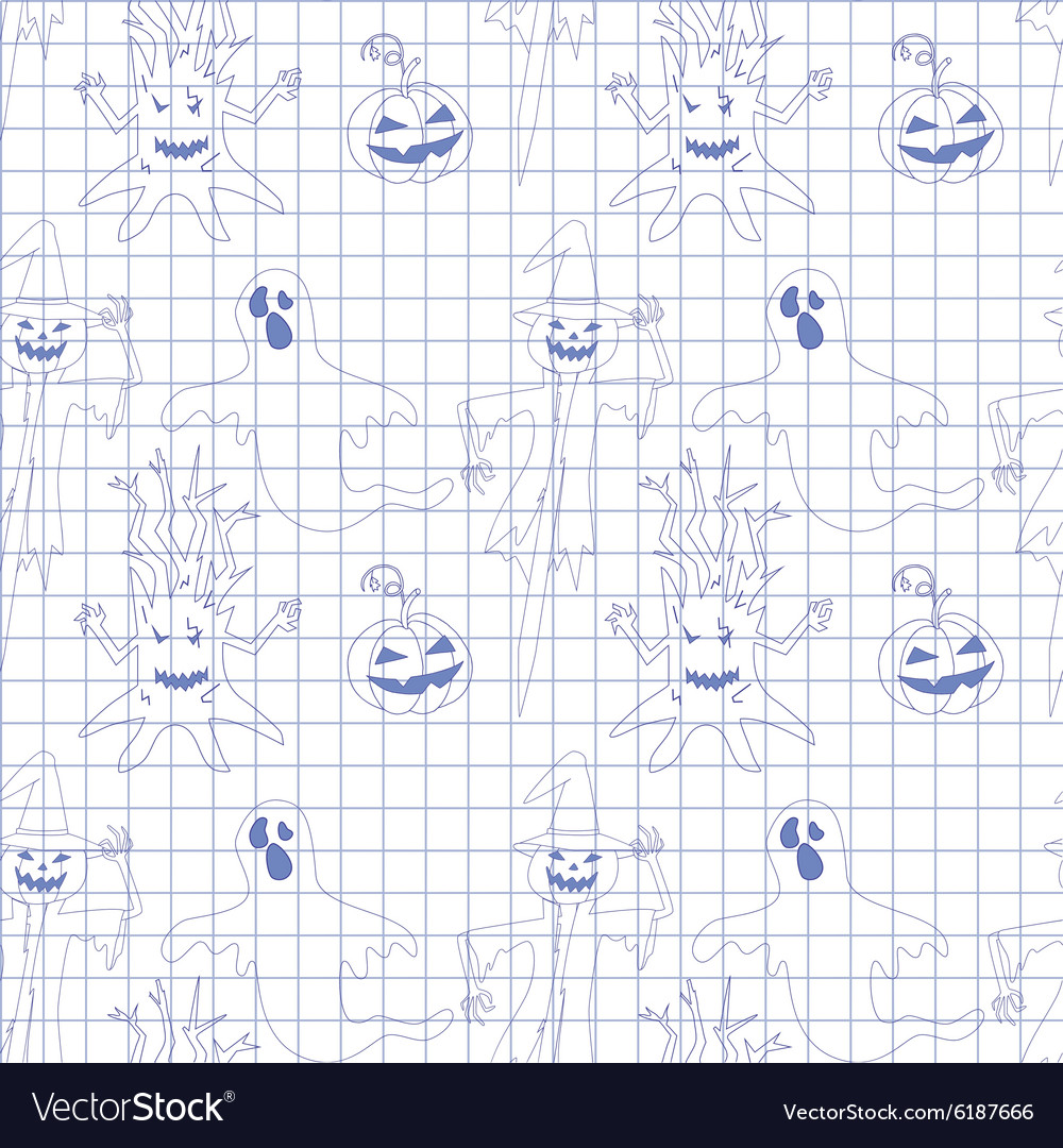 Seamless pattern with monsters in notebook print