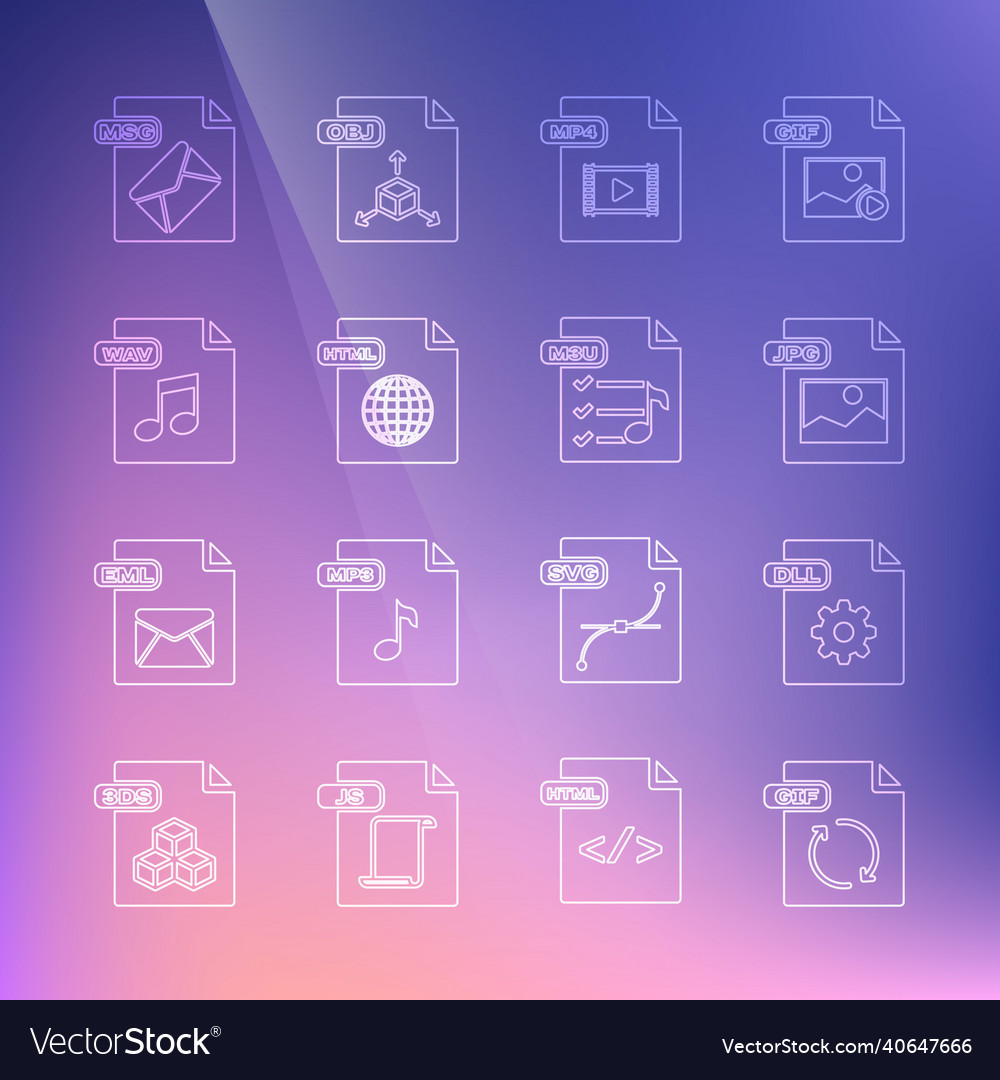 Set line gif file document dll jpg mp4 html Vector Image Set line gif file document dll jpg mp4 html