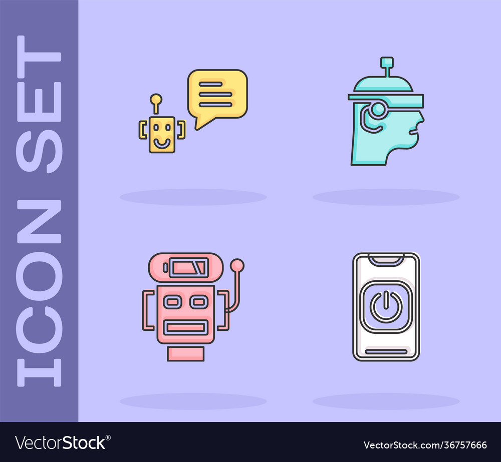 Set turn off robot from phone bot low Vector Image Set turn off robot from phone bot low