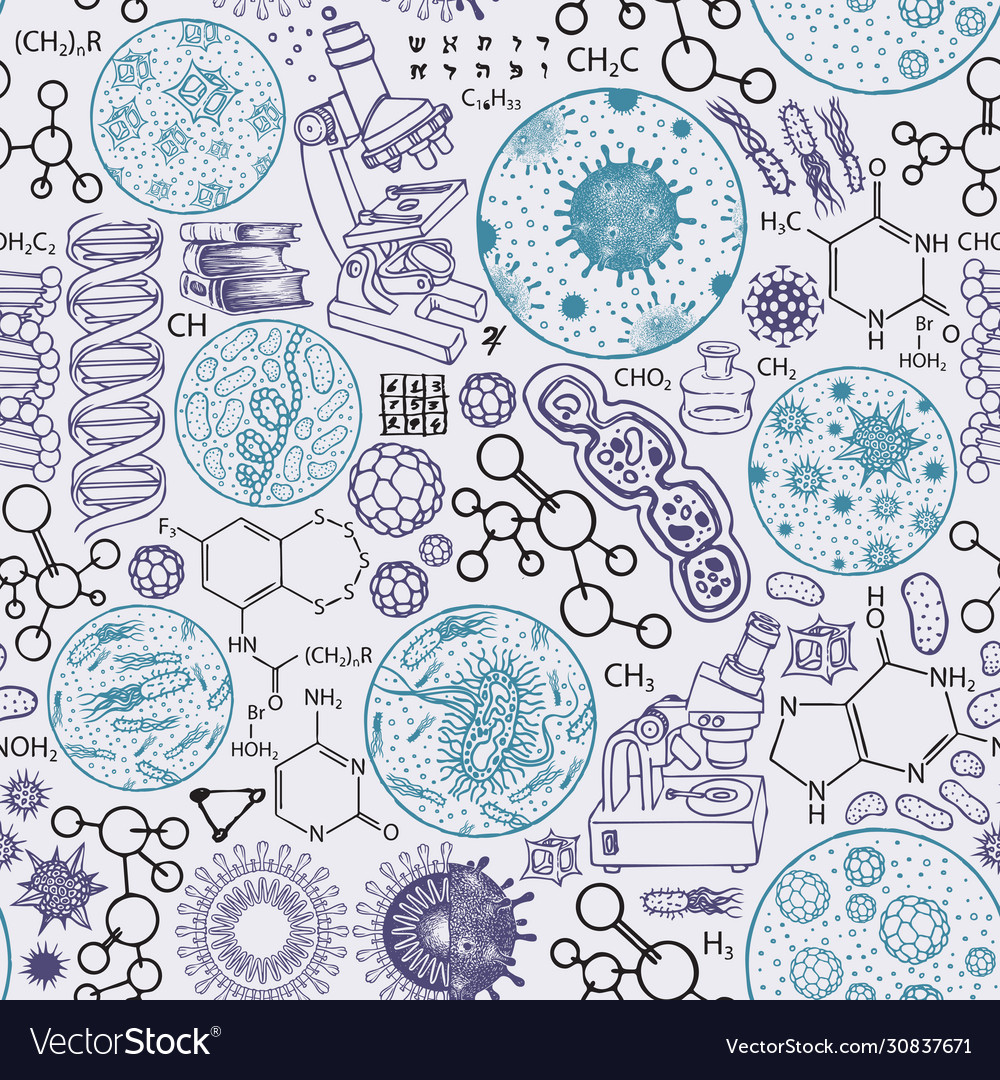 Abstract seamless pattern on a scientific theme