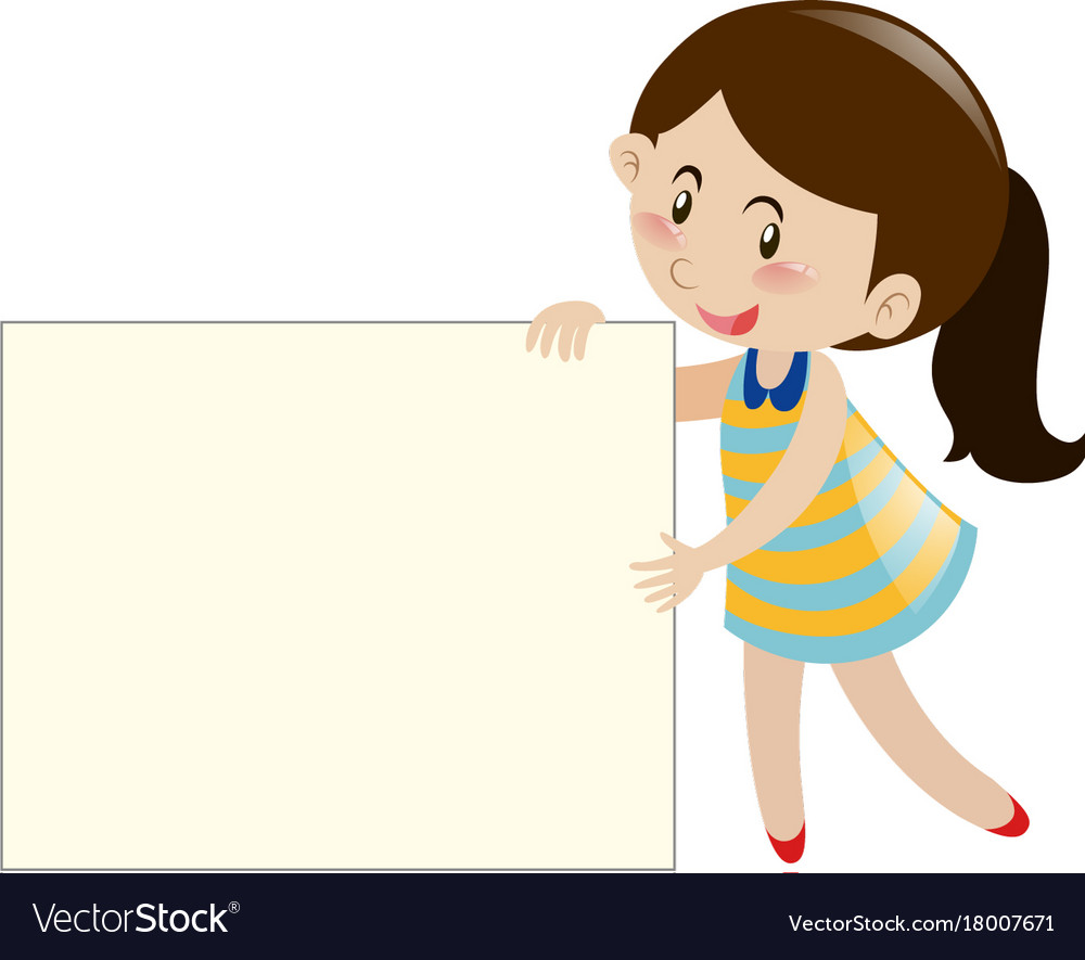 Brown hair girl holding blank sign Royalty Free Vector Image