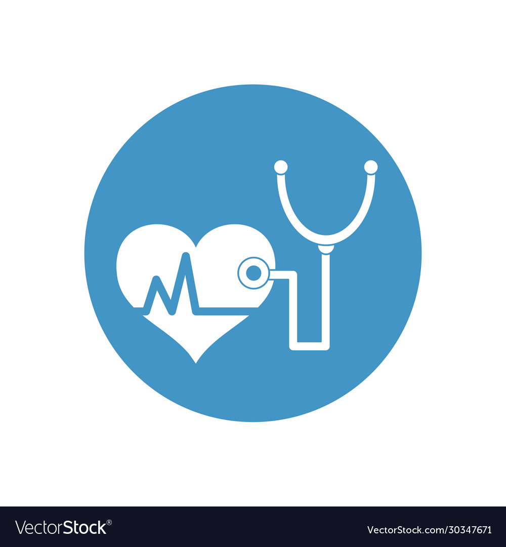 Cardio heart and stethoscope icon block style Vector Image