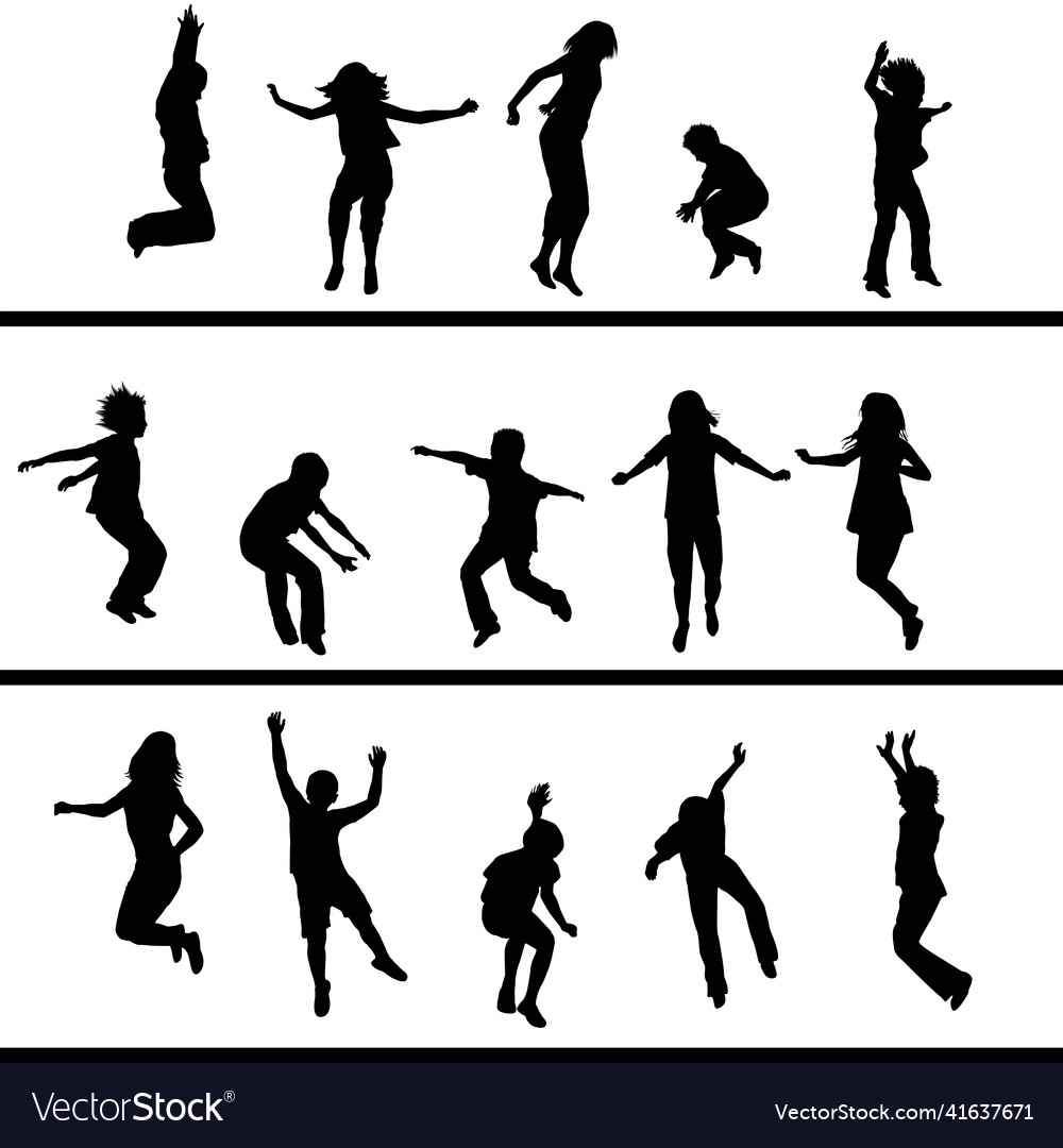 Collections of jumping children silhouettes