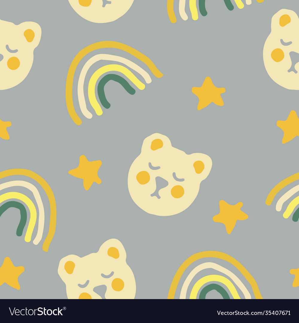 Cute bears stars and rainbow seamless pattern