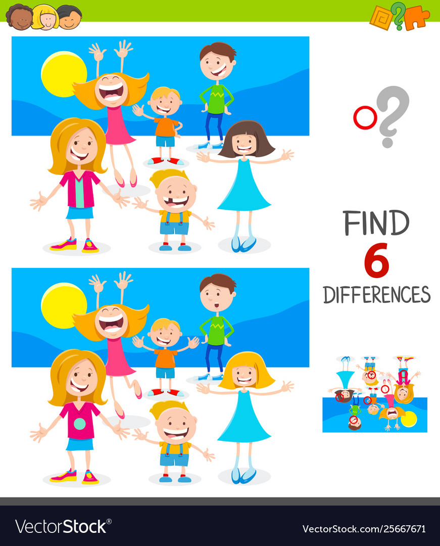 Finding differences game with cute children Vector Image