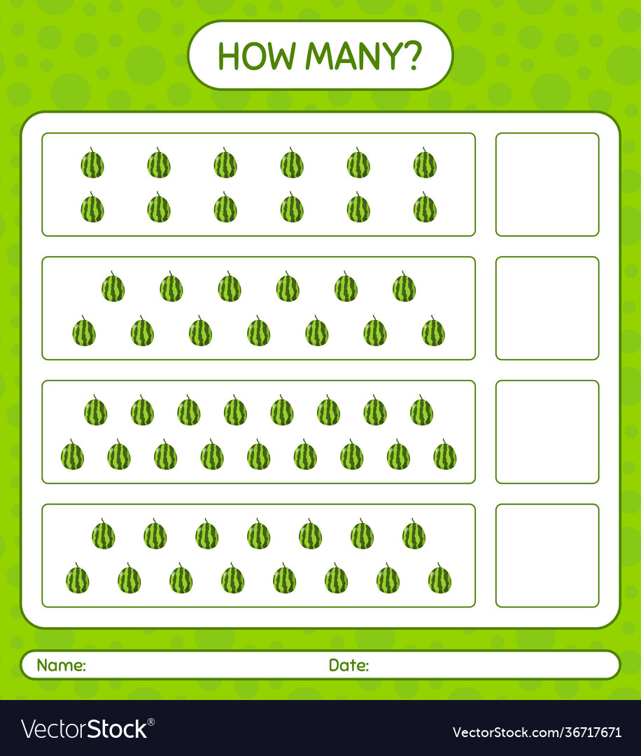 How many counting game with watermelon worksheet Vector Image How many counting game with watermelon worksheet