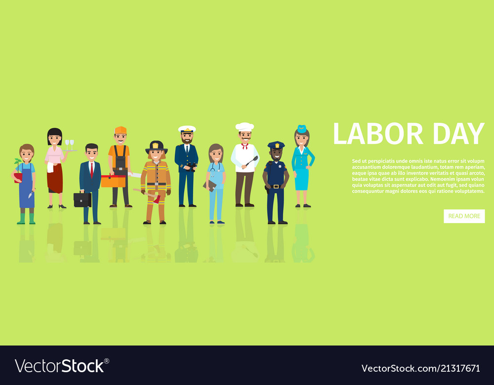 Labor day flat web banner with professions