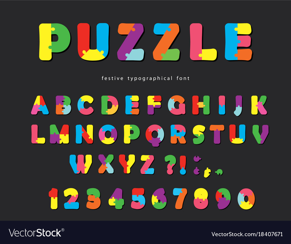 Puzzle font abc colorful creative letters and Vector Image