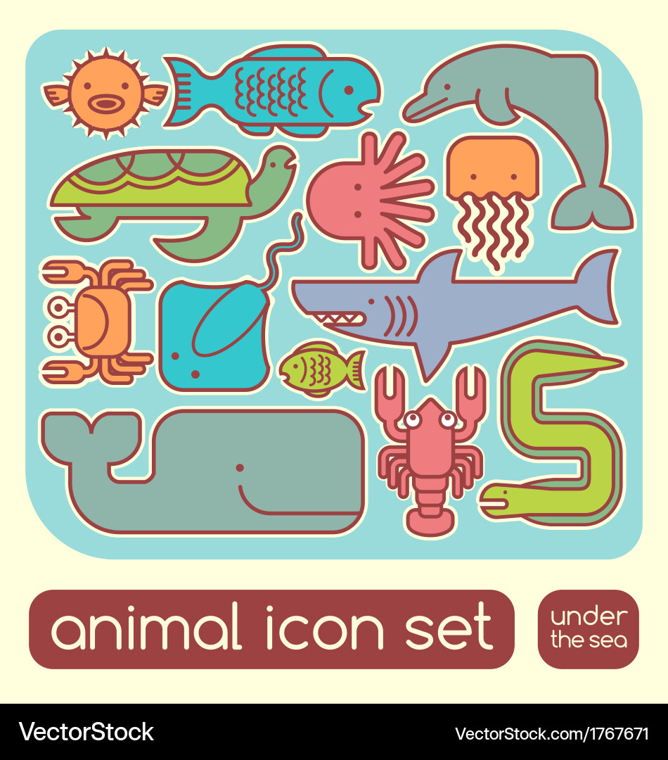 Sea animals set Royalty Free Vector Image - VectorStock