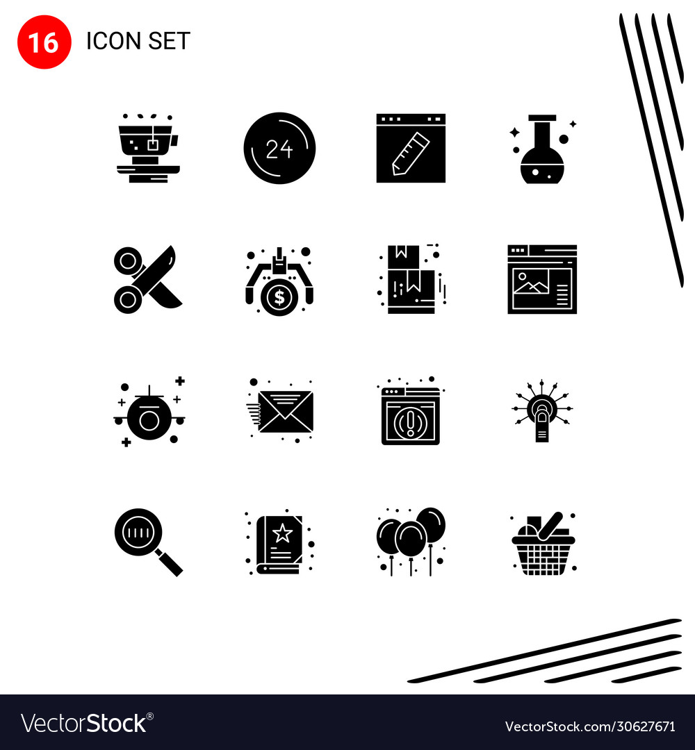 Set 16 solid glyphs on grid for test flask
