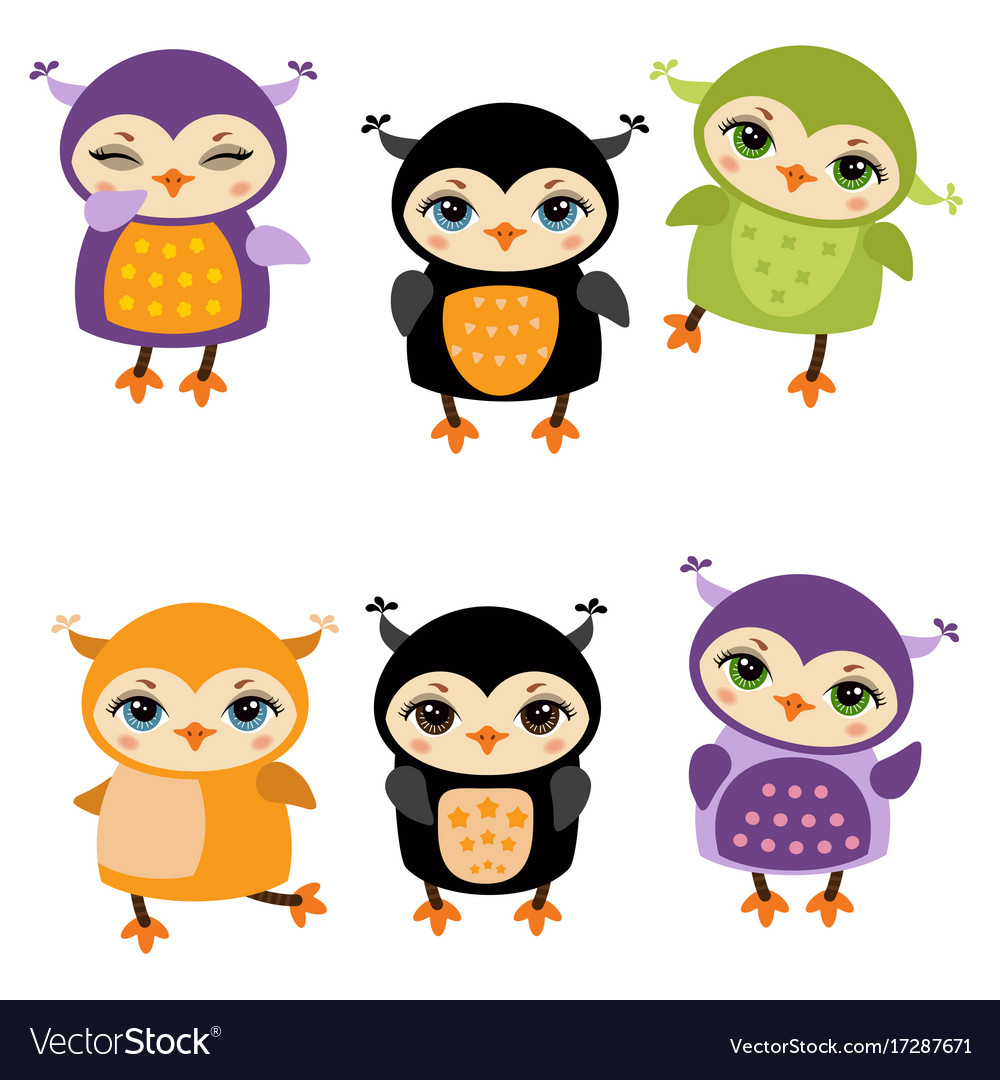 Set of cute owls Royalty Free Vector Image - VectorStock