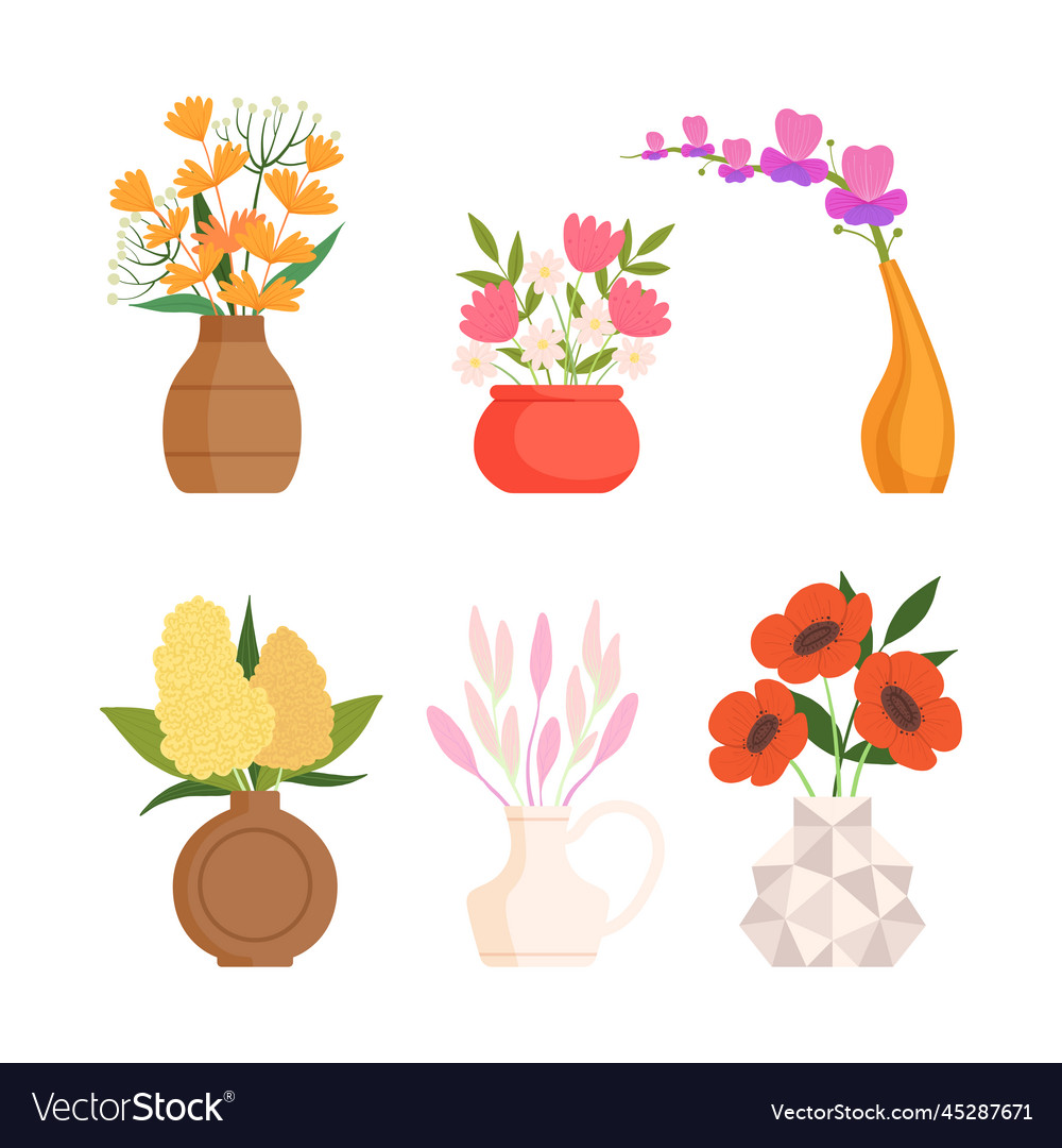 Set of flower bouquets bright summer blooming