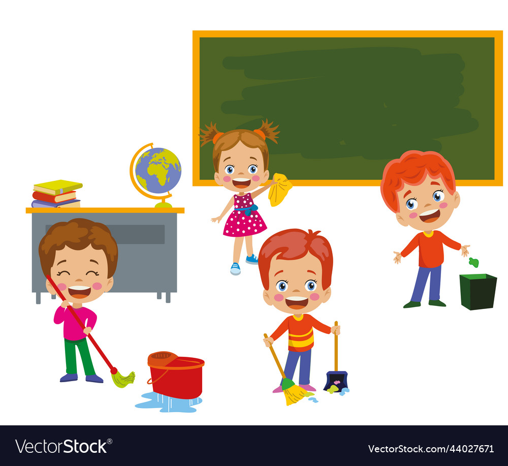 Students Cleaning Classroom