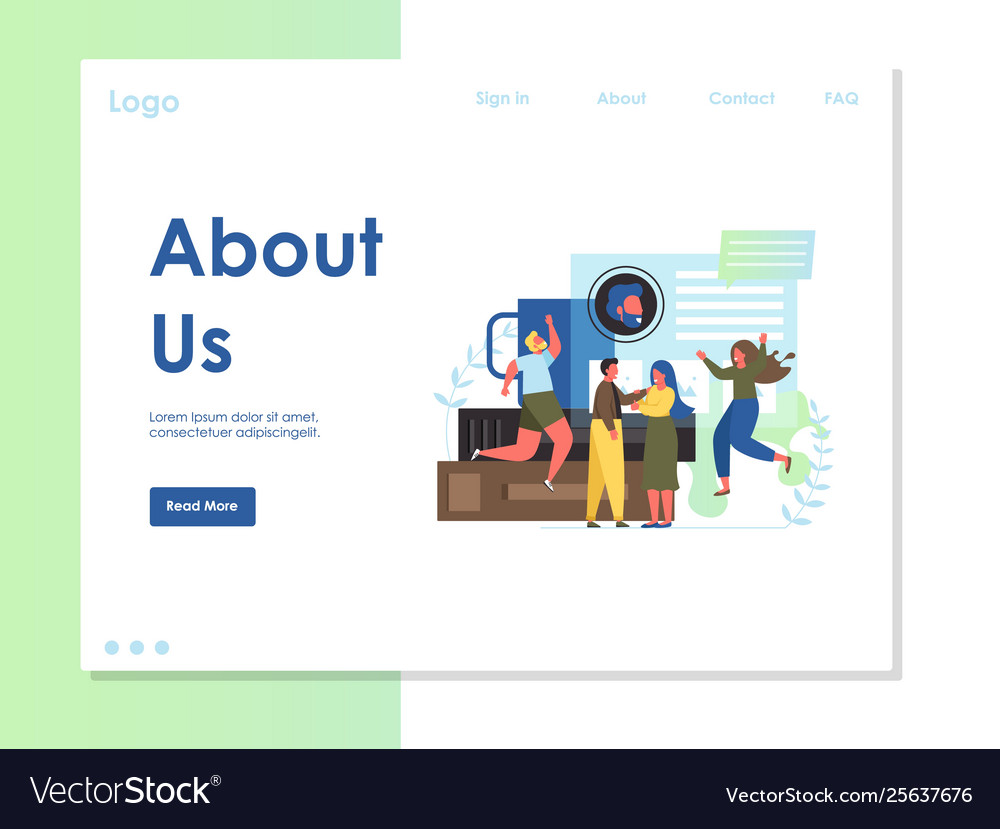 About Us Website Landing Page Design Royalty Free Vector