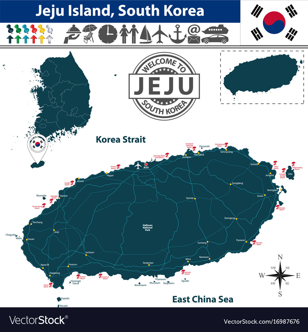 jeju island south korea map Map Of Jeju Island South Korea Royalty Free Vector Image jeju island south korea map