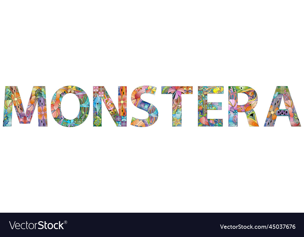 Monstera text design clean and simple entangle vector image Monstera text design clean and simple entangle