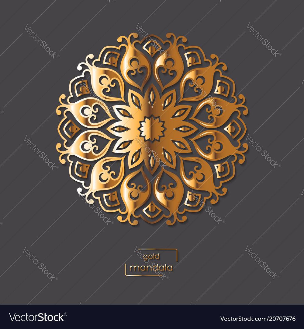 Ornamental gold flower oriental mandala on grey vector image Ornamental gold flower oriental mandala on grey