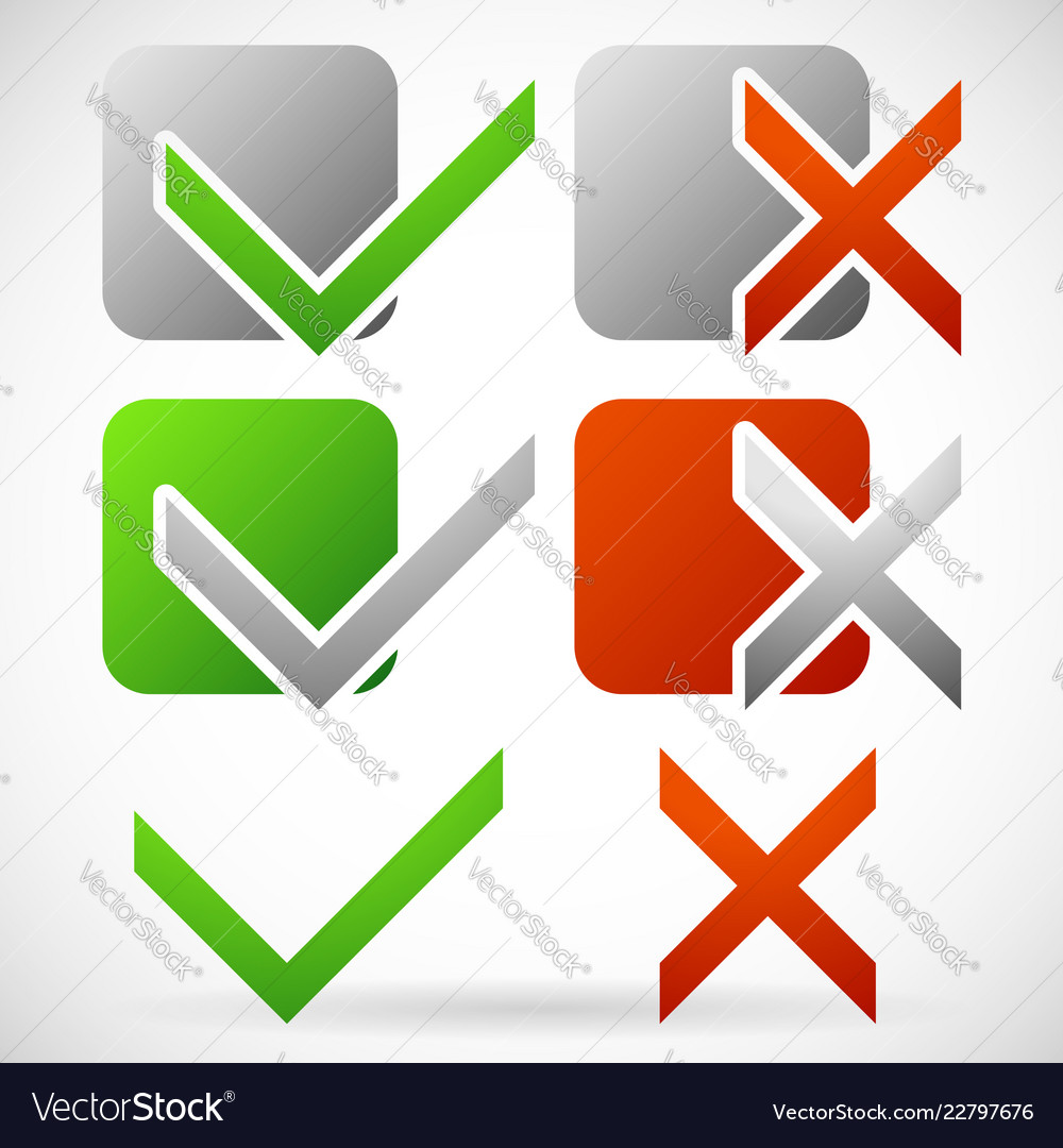 Set of various simple check mark and cross symbols vector image Set of various simple check mark and cross symbols