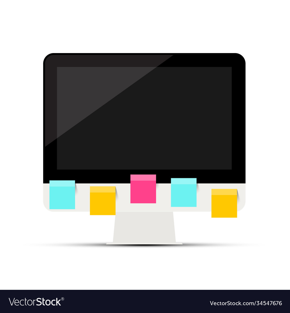 Table desktop all-in-one computer with colorful vector image Table desktop all-in-one computer with colorful