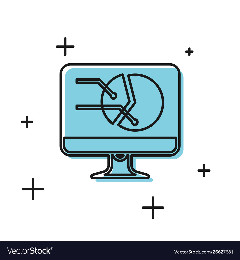 Black computer monitor with graph chart icon