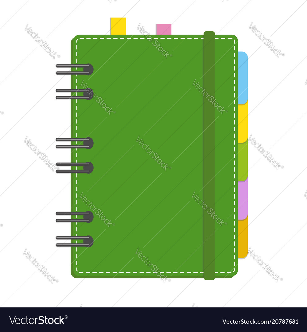 Color closed notebook on a spiral with bookmarks