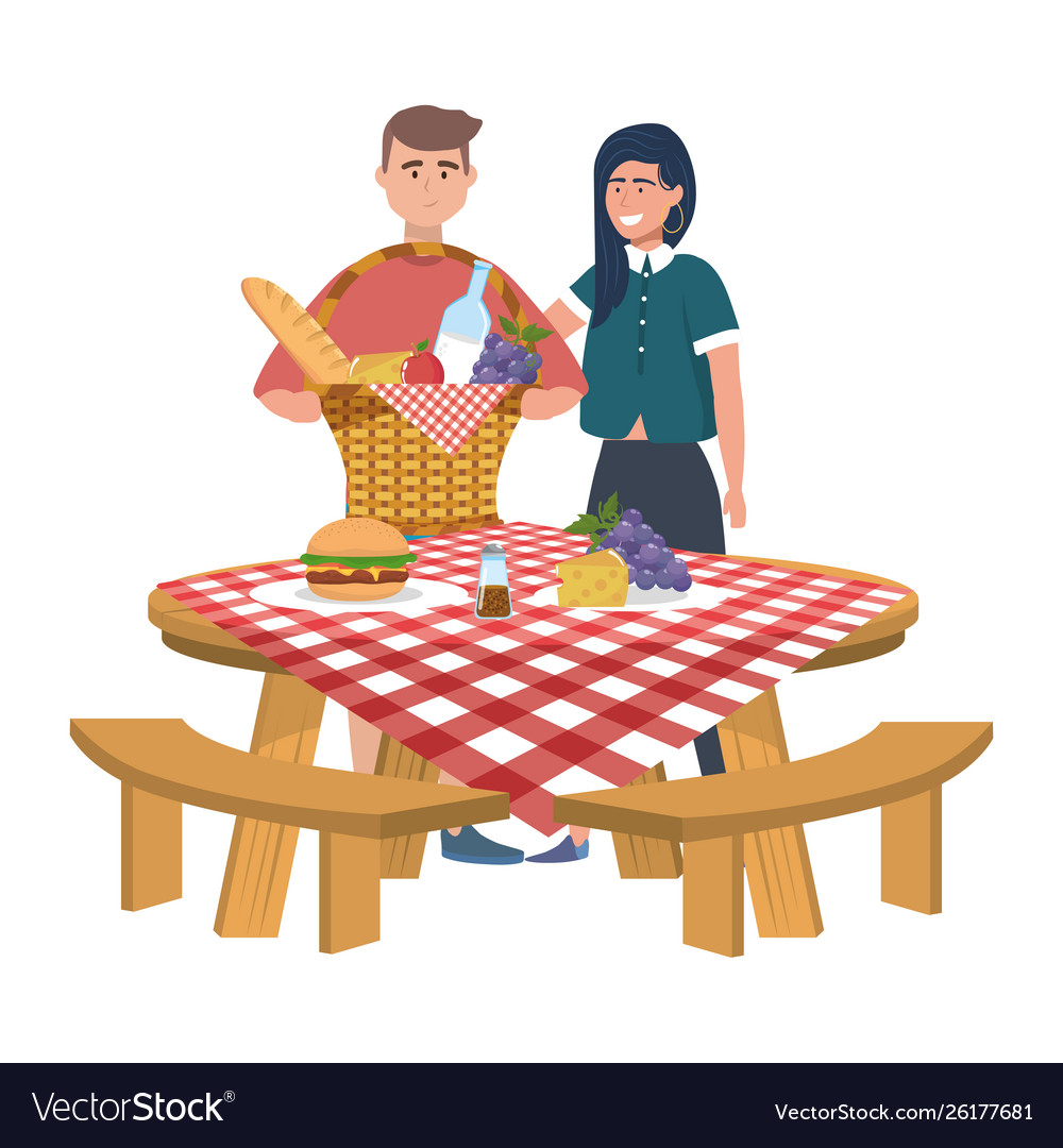 Couple woman and man having picnic design