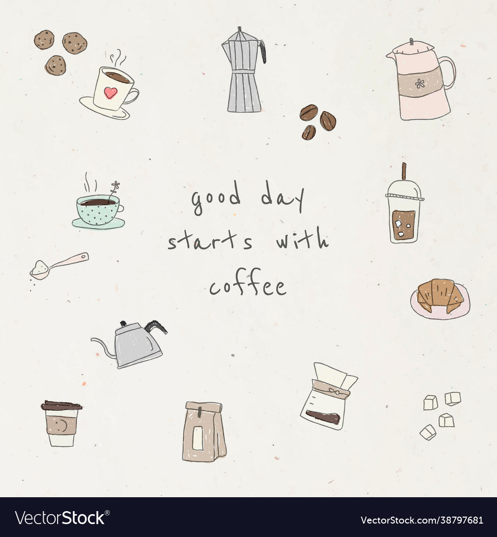 Cute coffee doodle design element set