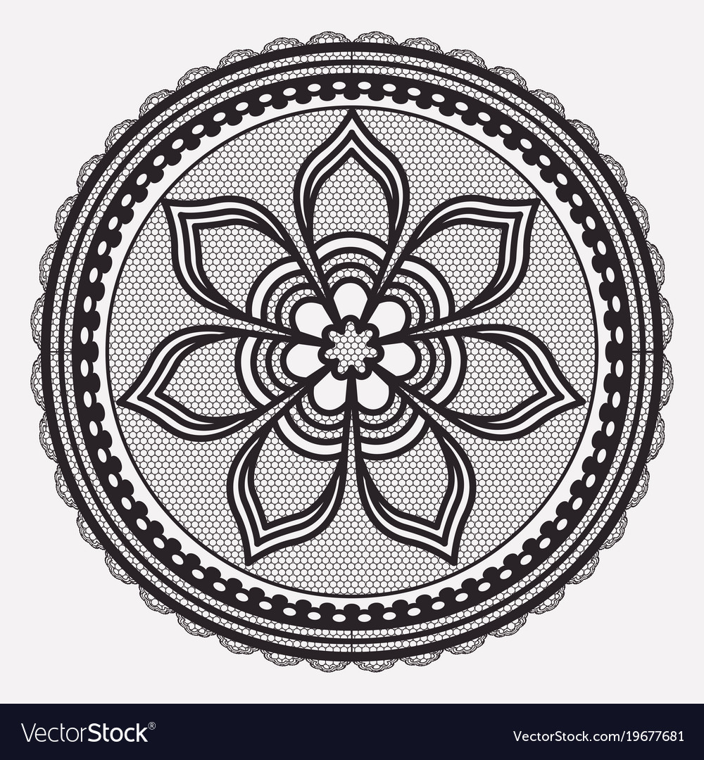Round lace flower napkin in monochrome silhouette