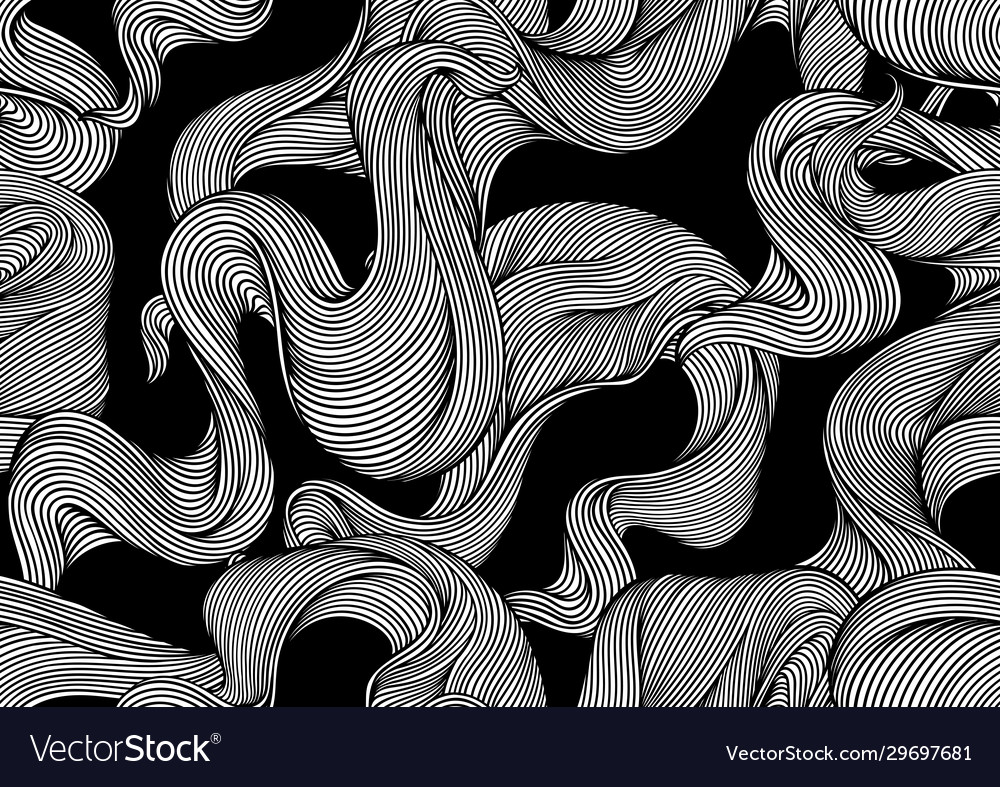 Seamless pattern with wave line curls monochrome