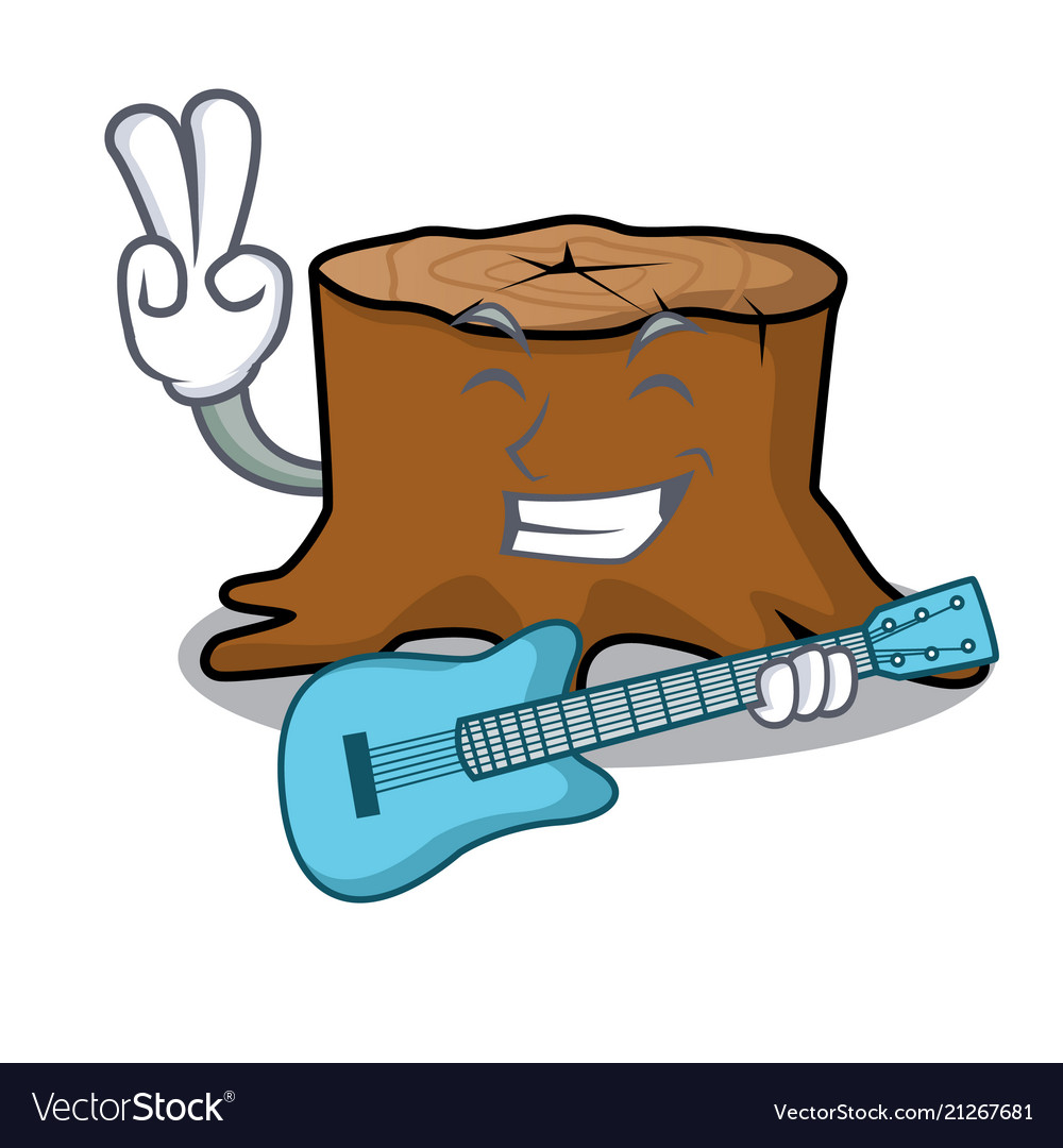 With guitar tree stump mascot cartoon