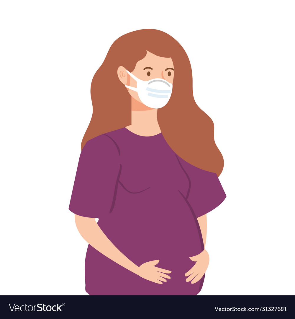 Woman pregnant using face mask isolated icon