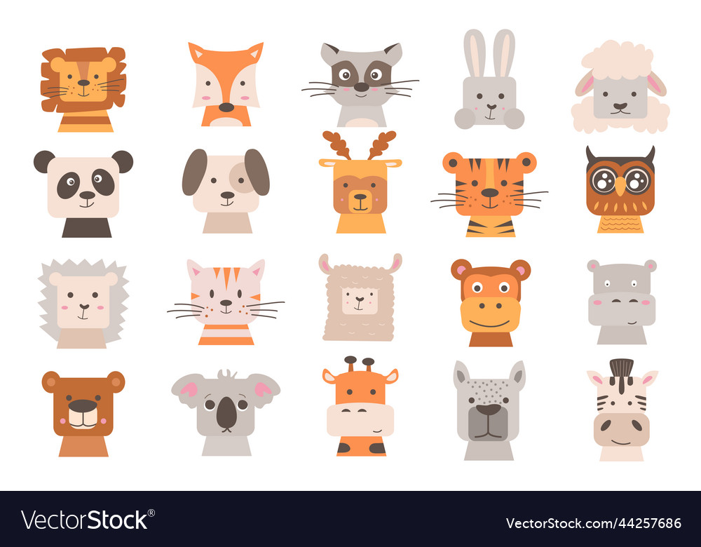 Animals heads set with cute cartoon elements Vector Image