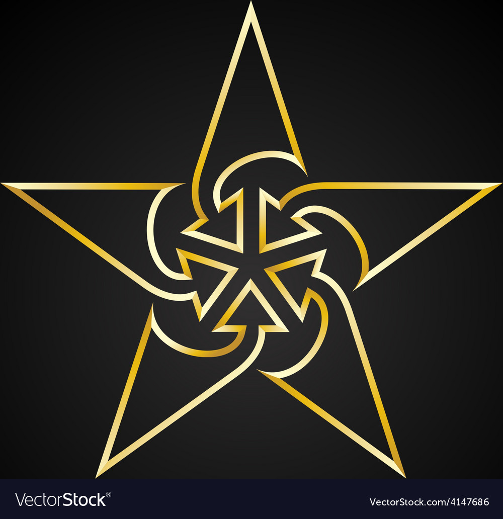 Beautiful Gold Star With Arrows Made Of Thin Lines