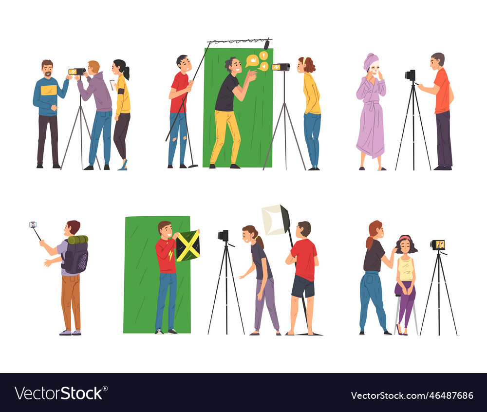 Bloggers or vloggers recording video on camera