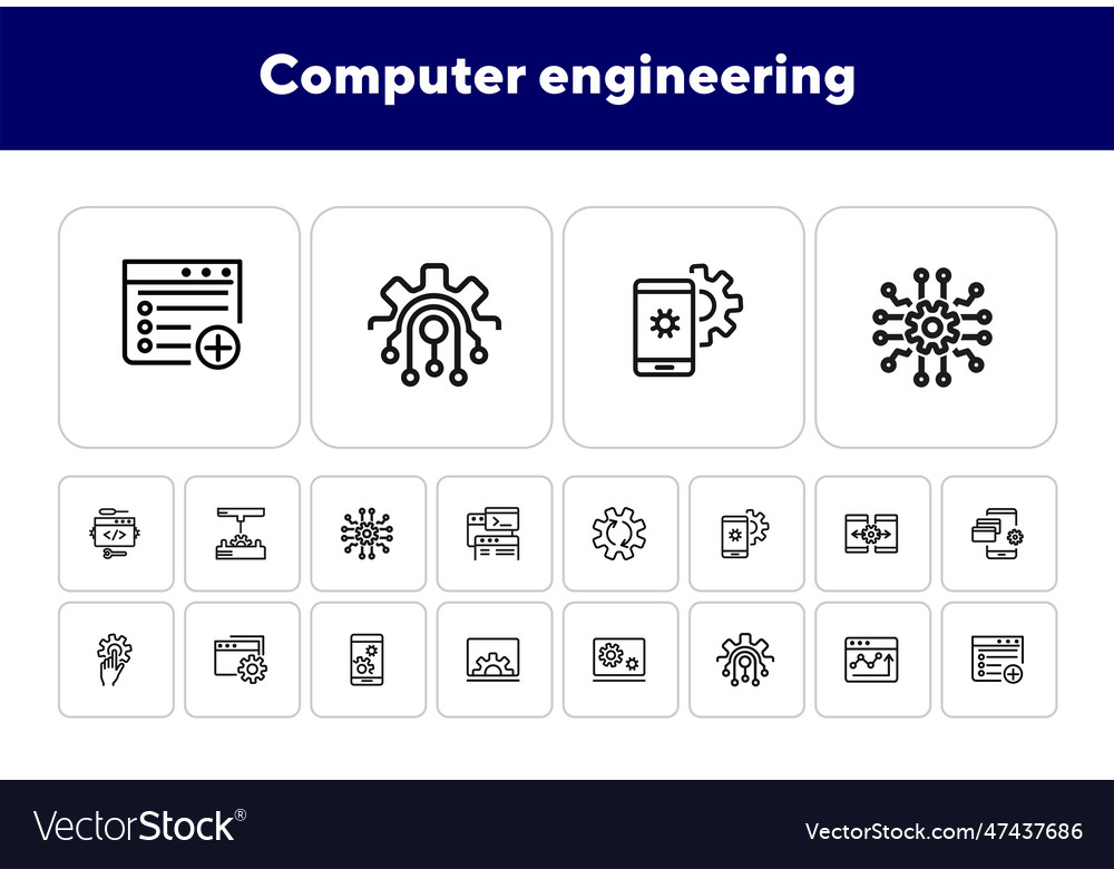 Computer engineering line icon set vector image Computer engineering line icon set